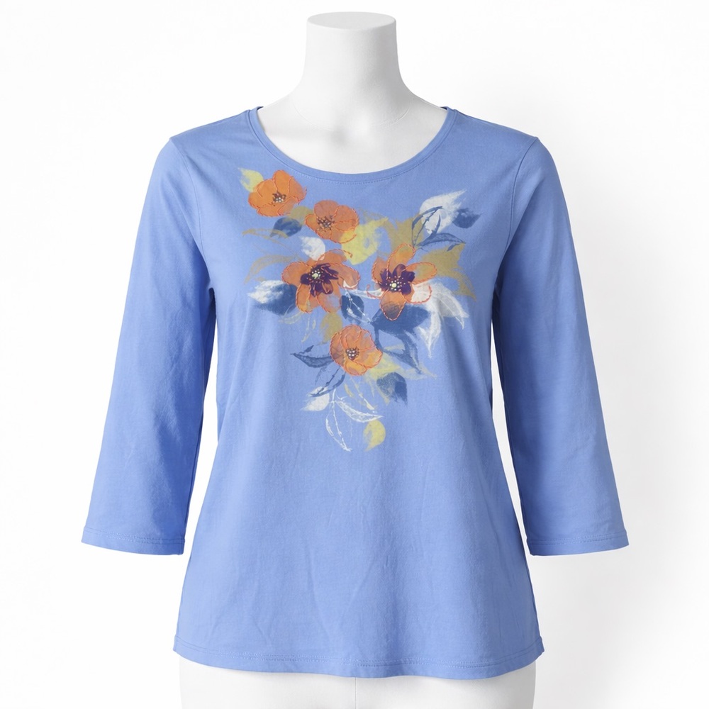 Laura Scott Petite Women's PL Floral Long Sleeve Blouse